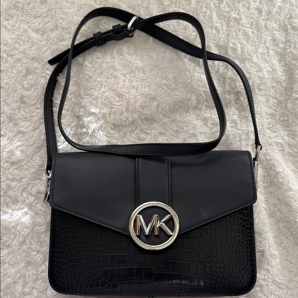 Michael Kors Black Croc-Embossed Crossbody Bag